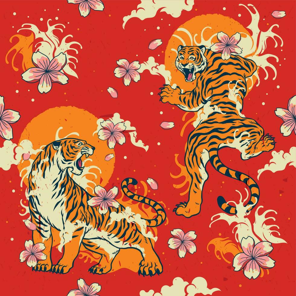 modello design illustrazione di asiatico stile tigre vettore