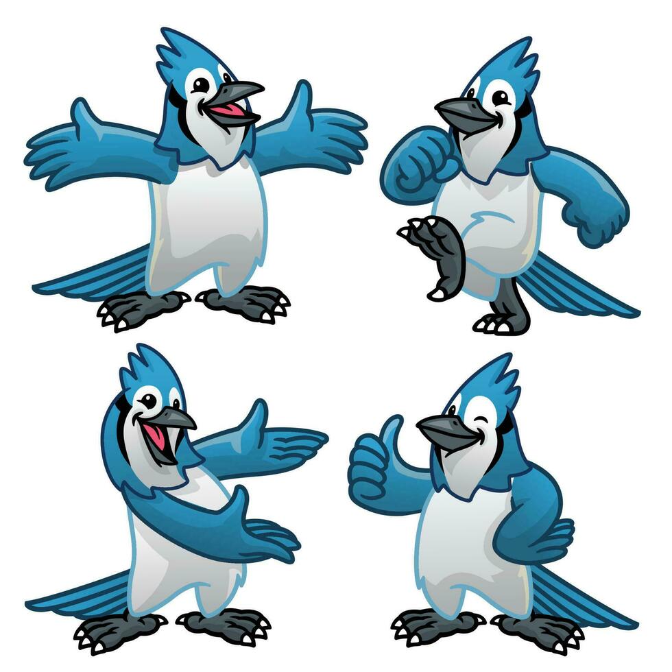 impostato cartone animato personaggio di blu ghiandaia uccello vettore