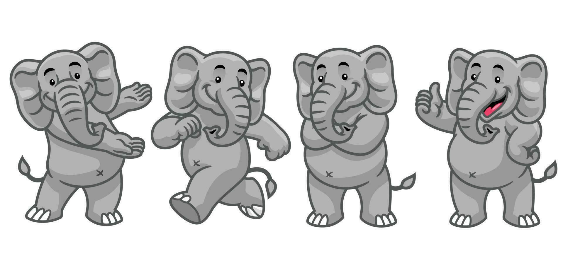 impostato cartone animato personaggio di elefante vettore