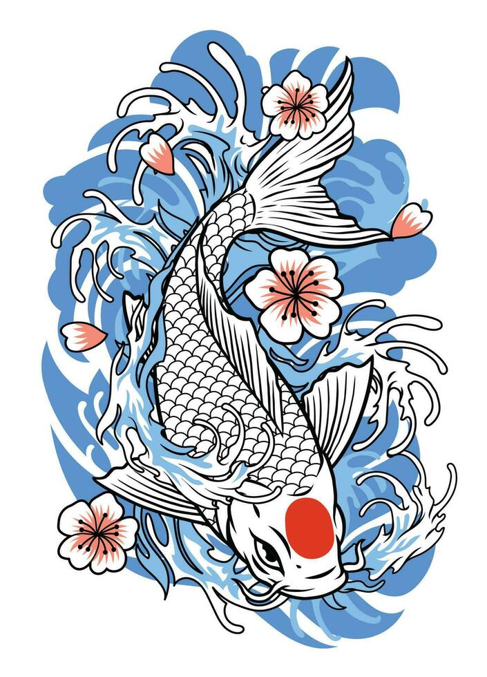 tatuaggio design di koi pesce nel Vintage ▾ stile vettore