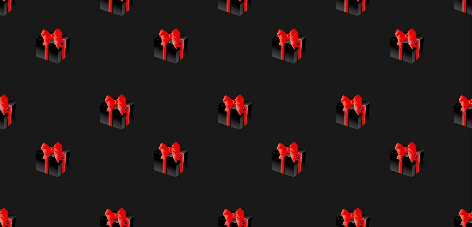senza soluzione di continuità modello di nero regalo scatole con rosso archi. vettore