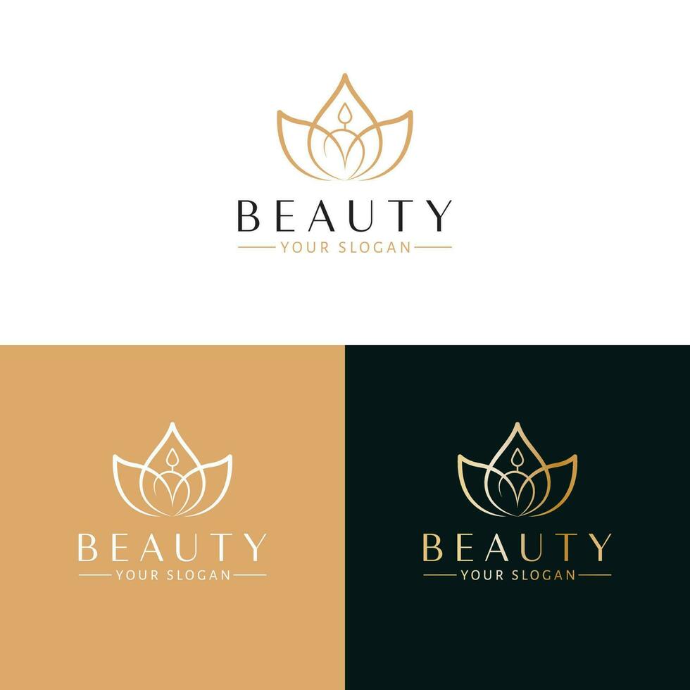 bellezza vettore logo design. loto fiore e candela uno linea logotipo. boemo logo modello.