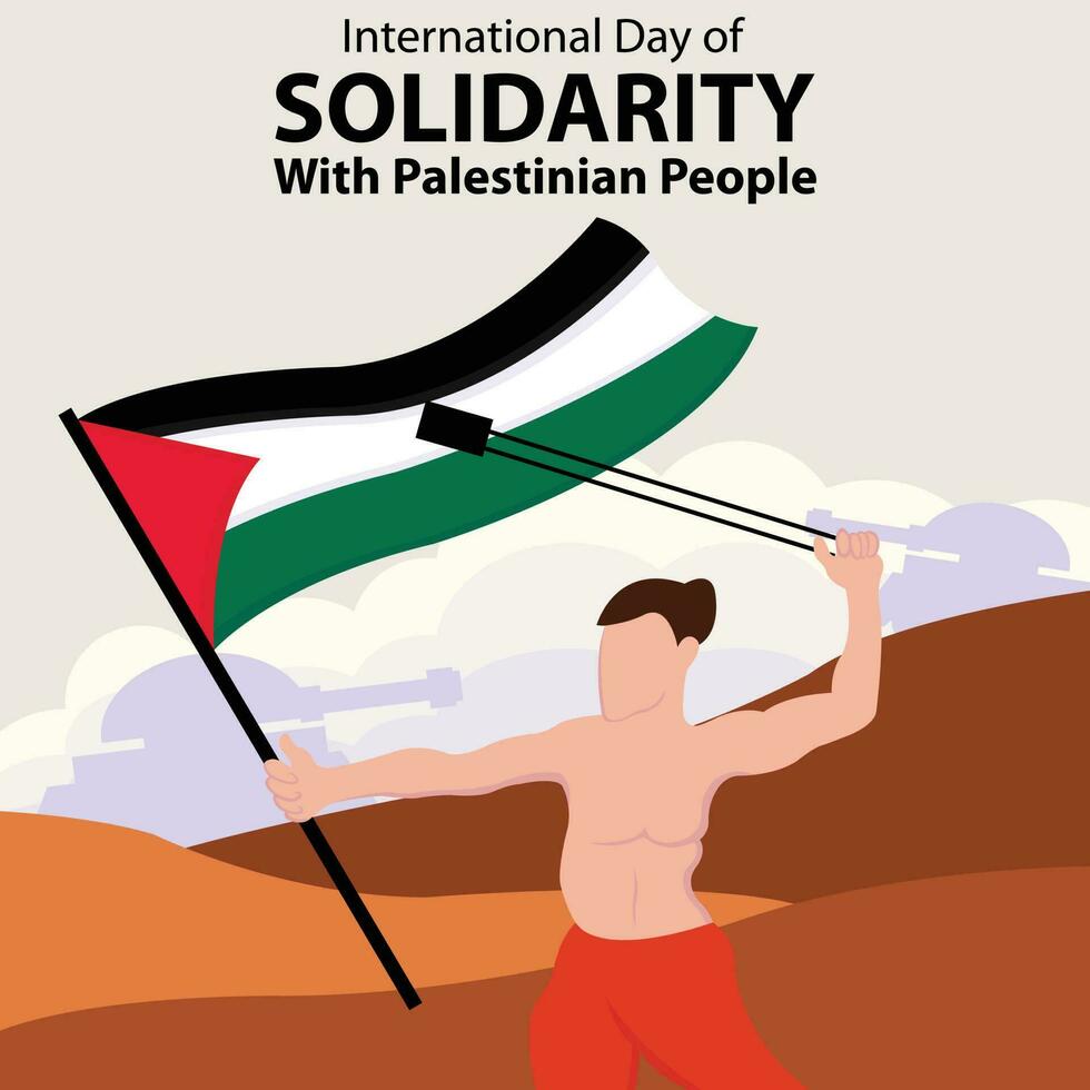 illustrazione vettore grafico di palestinese combattenti Tenere bandiere e lancio pietre, Perfetto per internazionale giorno, solidarietà con palestinese le persone, celebrare, saluto carta, eccetera.