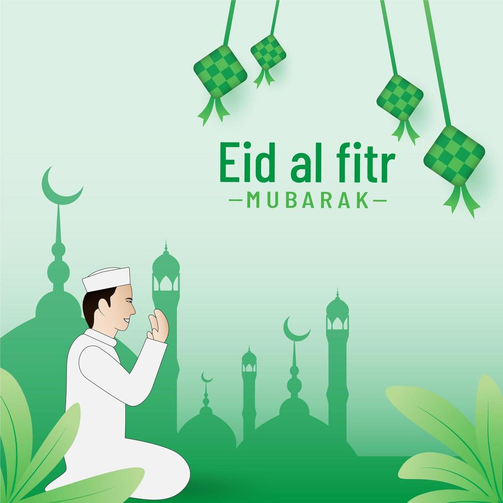 eid al fitr banner sfondo riempito con ketupak vettore