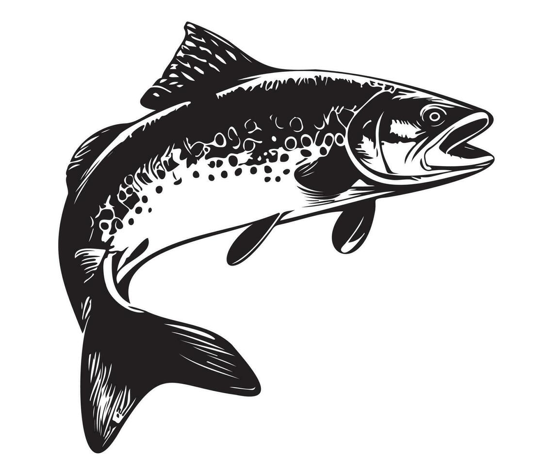 trota pesce, trota salto icona, d'acqua dolce salmone catturare emblema, pesce saltare cartello vettore