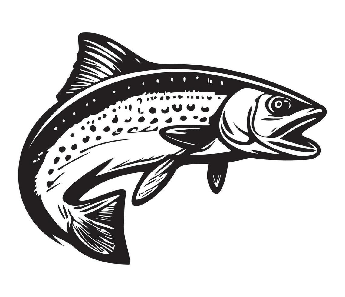 trota pesce, trota salto icona, d'acqua dolce salmone catturare emblema, pesce saltare cartello vettore
