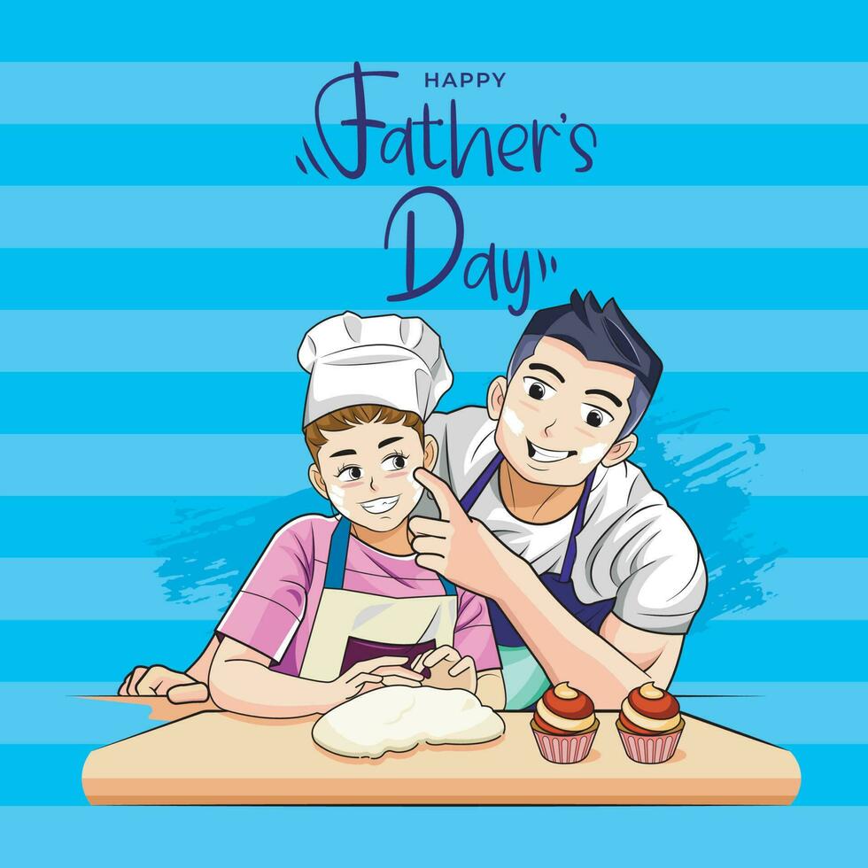 Il padre di giorno. padre e figlia cucinando insieme vettore illustrazione gratuito Scarica