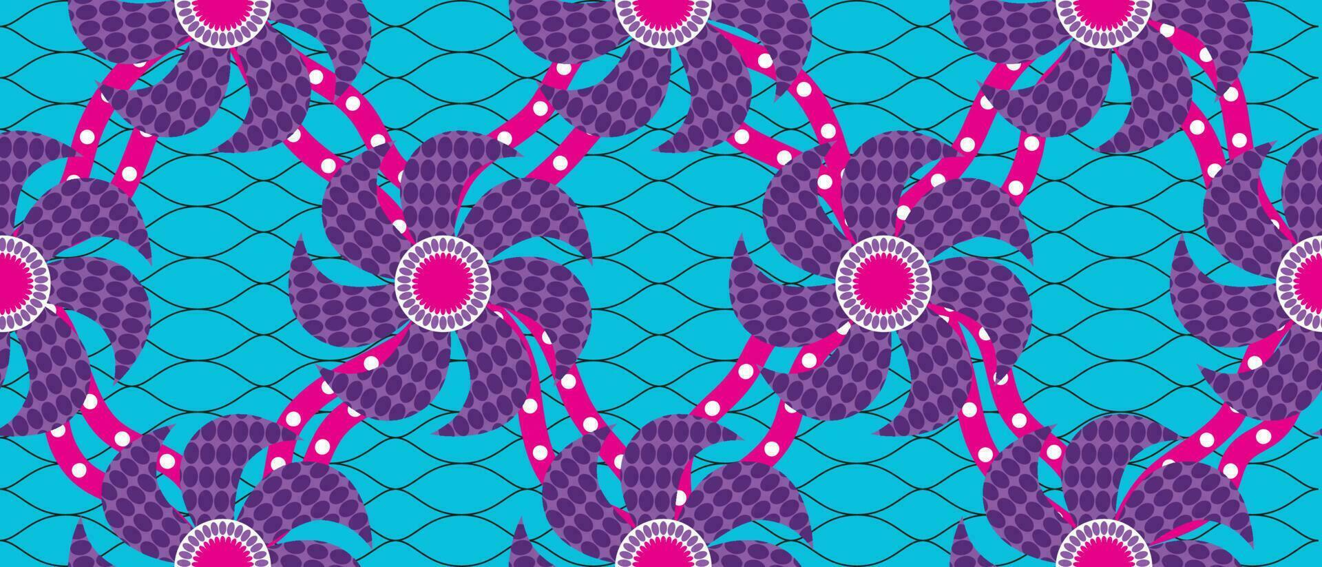 africano etnico tradizionale blu modello. senza soluzione di continuità bellissimo kitenge, chitenge, ankara stile. moda design nel colorato. viola fiore astratto motivo. floreale ankara stampe, africano cera stampe. vettore