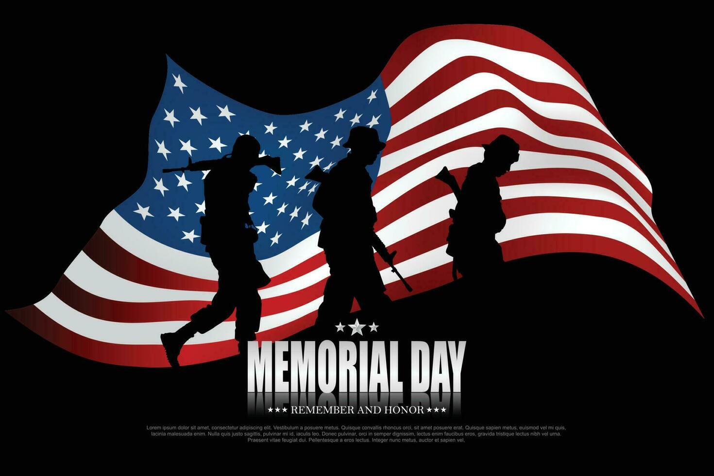memoriale giorno - ricorda e onore il unito stati bandiera e il soldato Tenere un' pistola. vettore illustrazione
