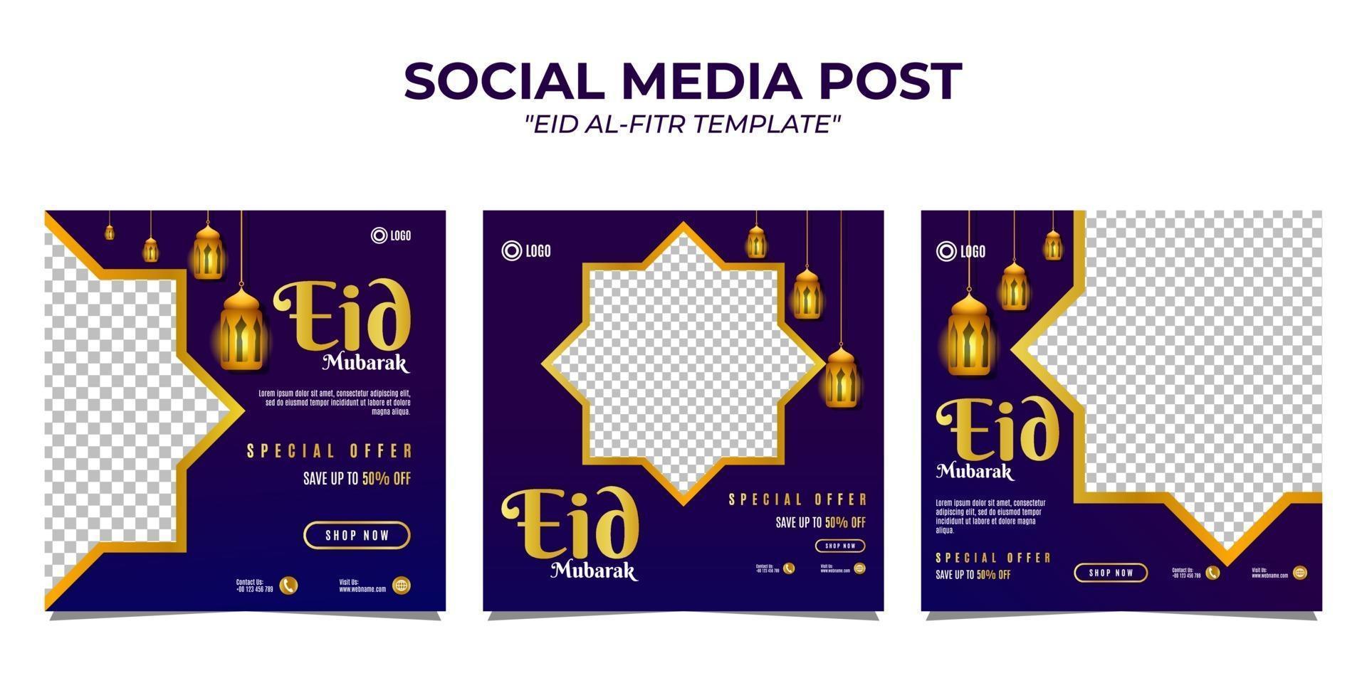 eid al-fitr modello di post sui social media vettore