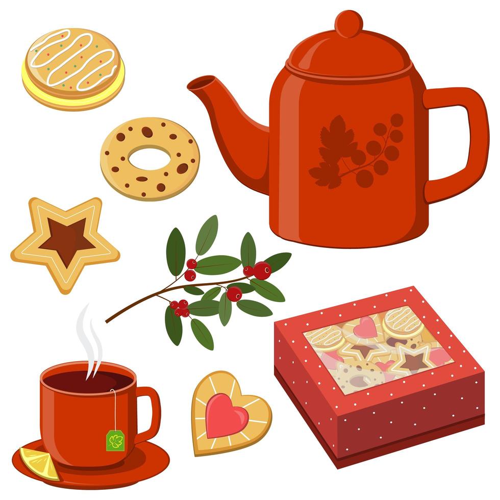 set di clipart di tea party vettore