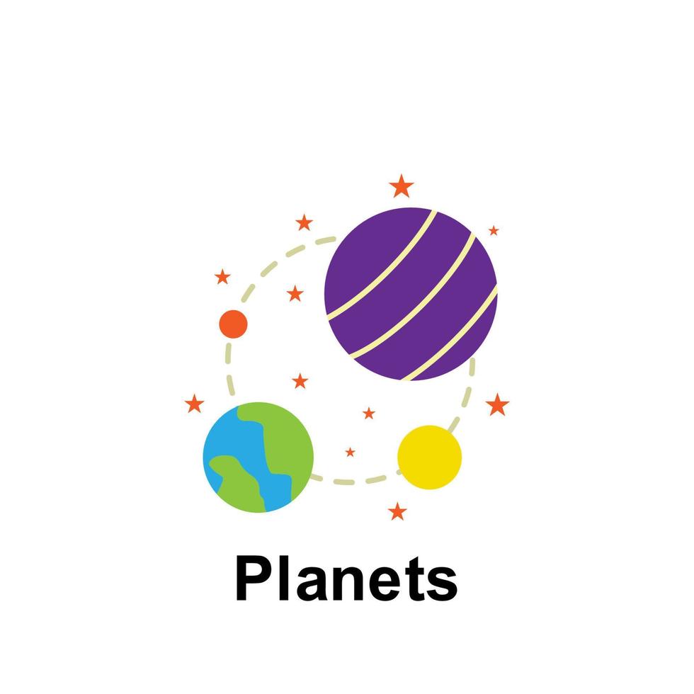 spazio, pianeti colore vettore icona illustrazione