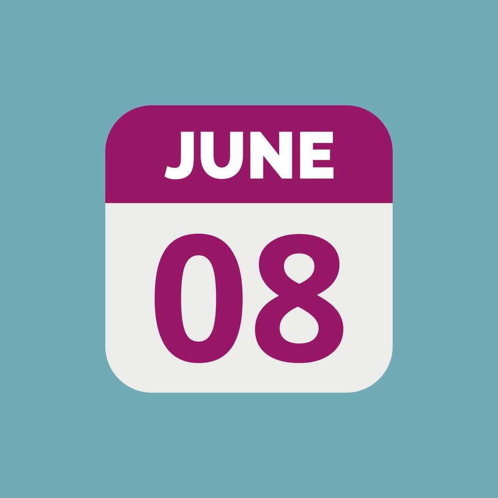 icona della data del calendario dell'8 giugno vettore
