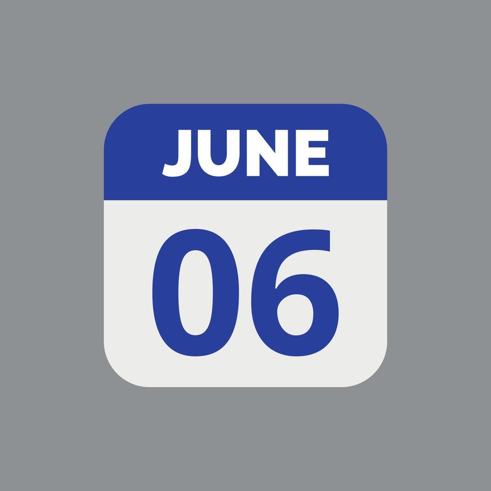 icona della data del calendario del 6 giugno vettore