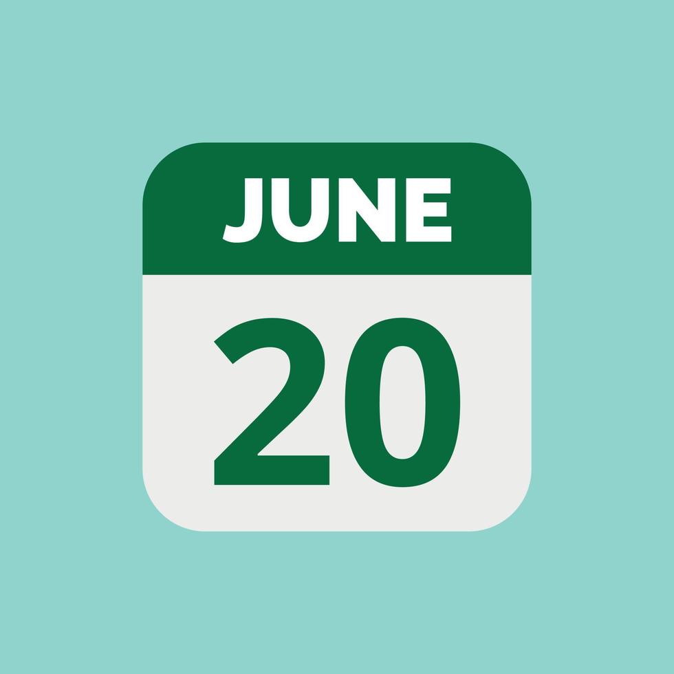icona della data del calendario del 20 giugno vettore