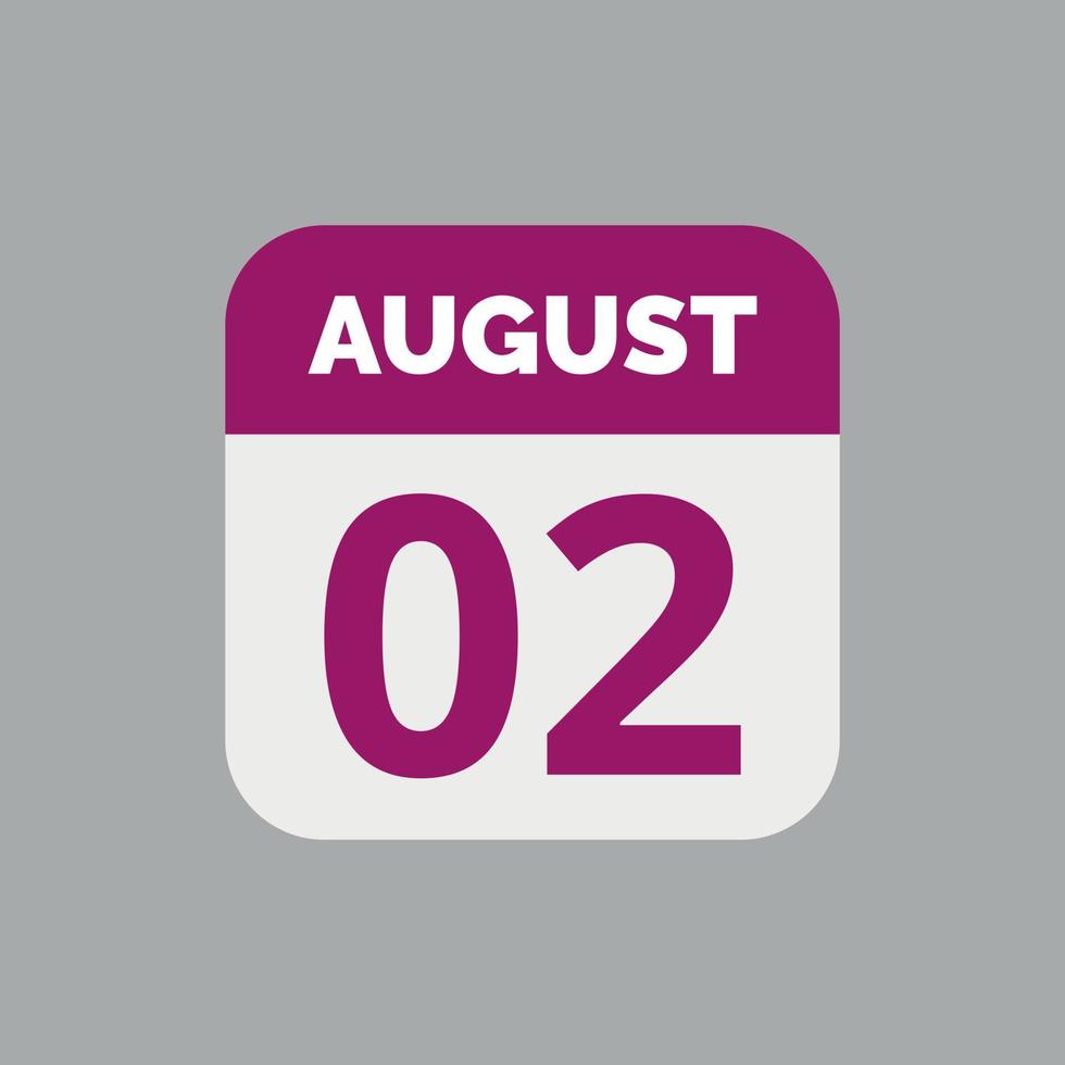 icona della data del calendario del 2 agosto vettore