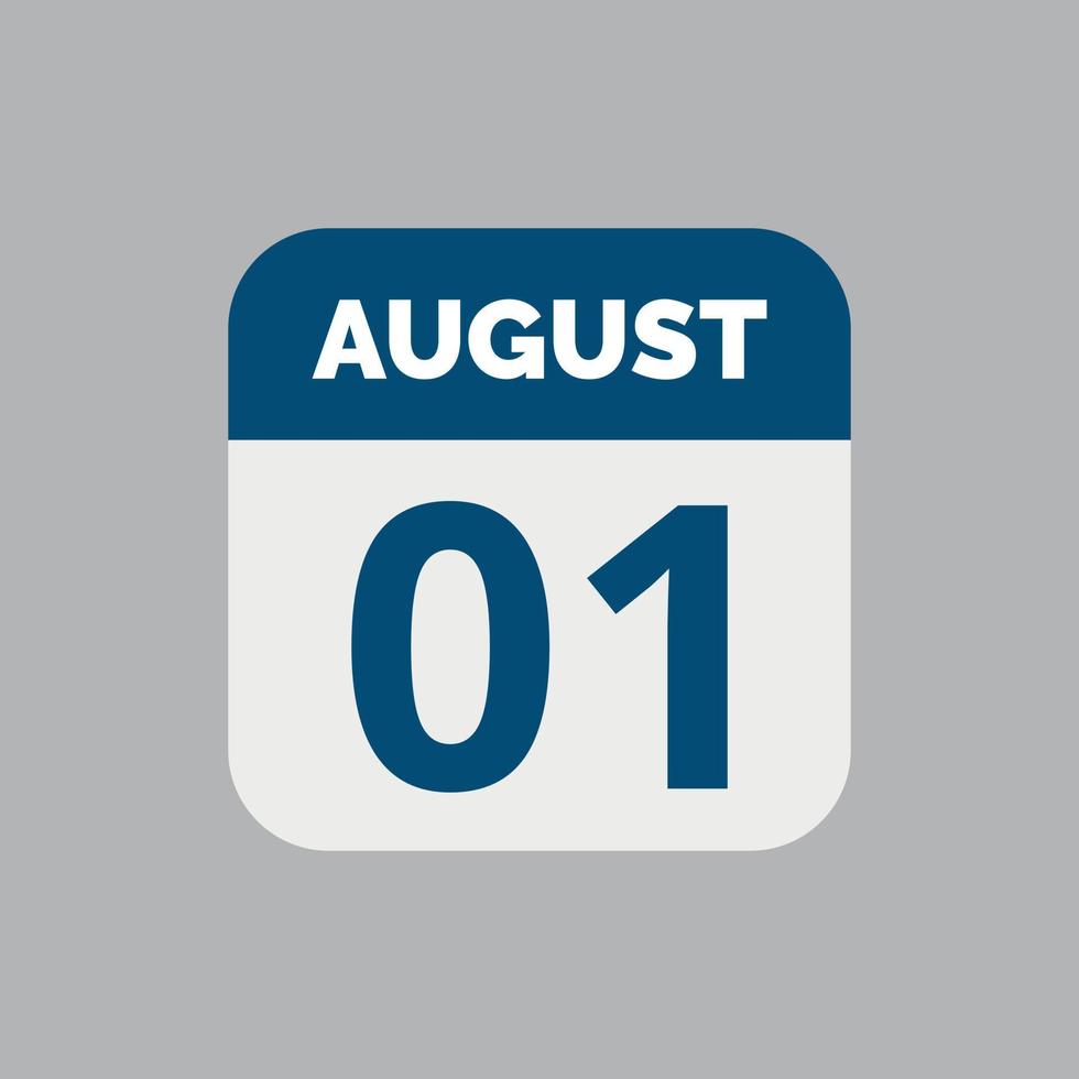 icona della data del calendario del 1 agosto vettore
