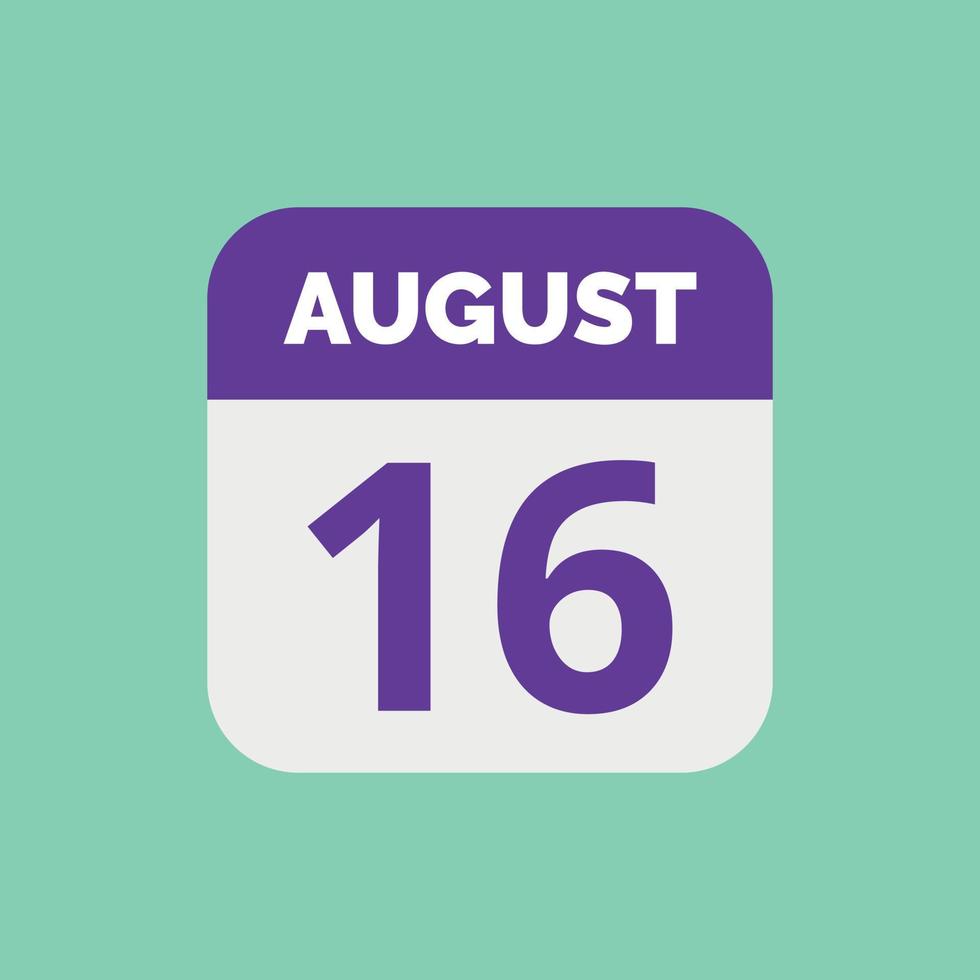 icona della data del calendario del 16 agosto vettore