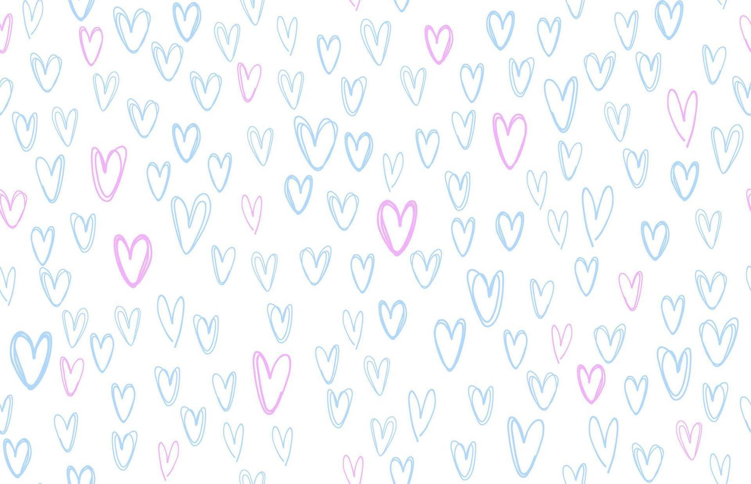 vettore blu e rosa disegnato a mano cuori senza soluzione di continuità modello. San Valentino giorno confine