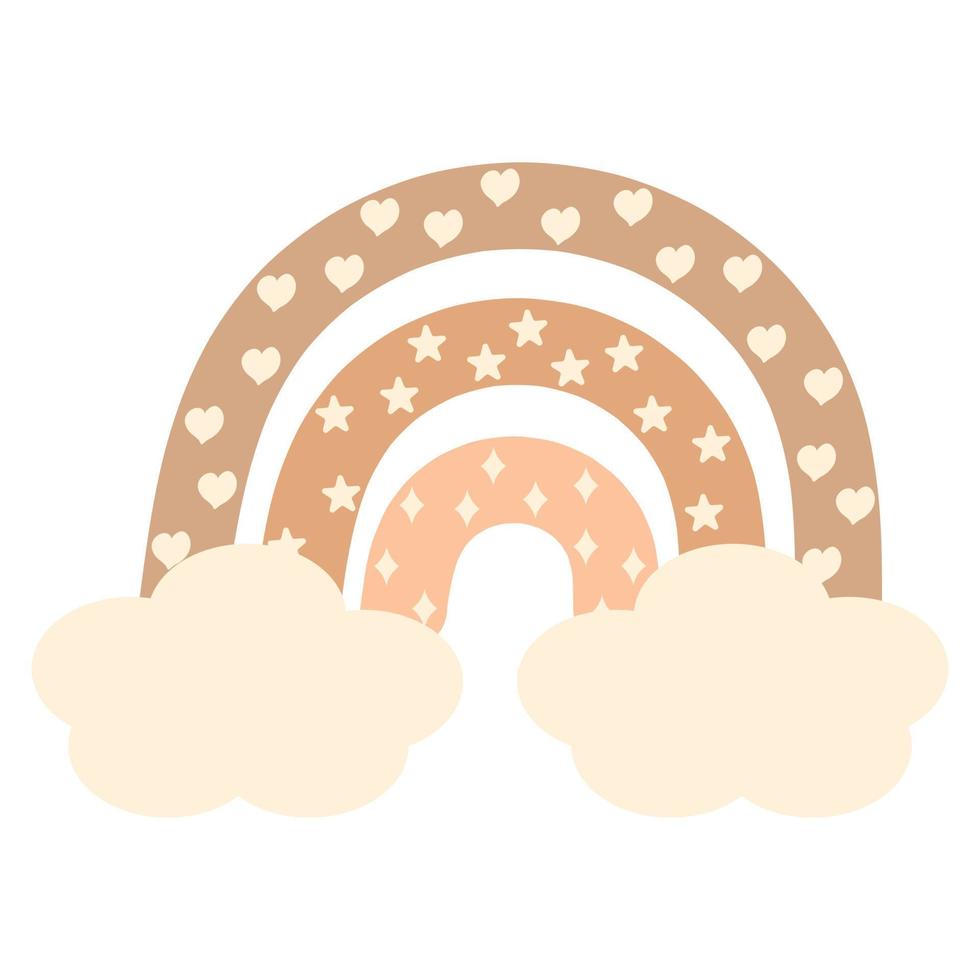 pastello boho arcobaleno con nuvole, stelle, cuori e rombi. vettore illustrazione