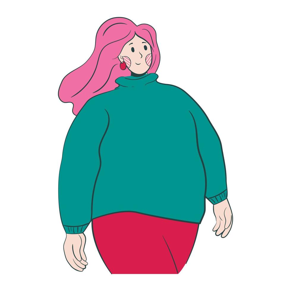 giovane donna nel un' maglione passeggiate nel un schema stile. vettore