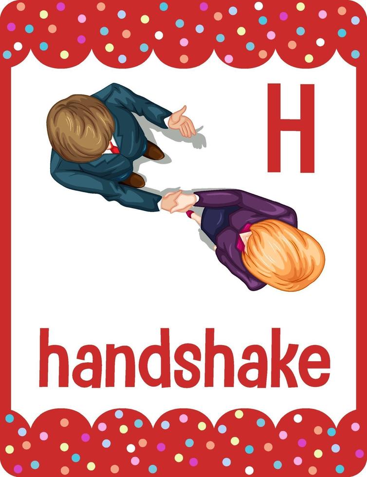 flashcard alfabeto con la lettera h per la stretta di mano vettore