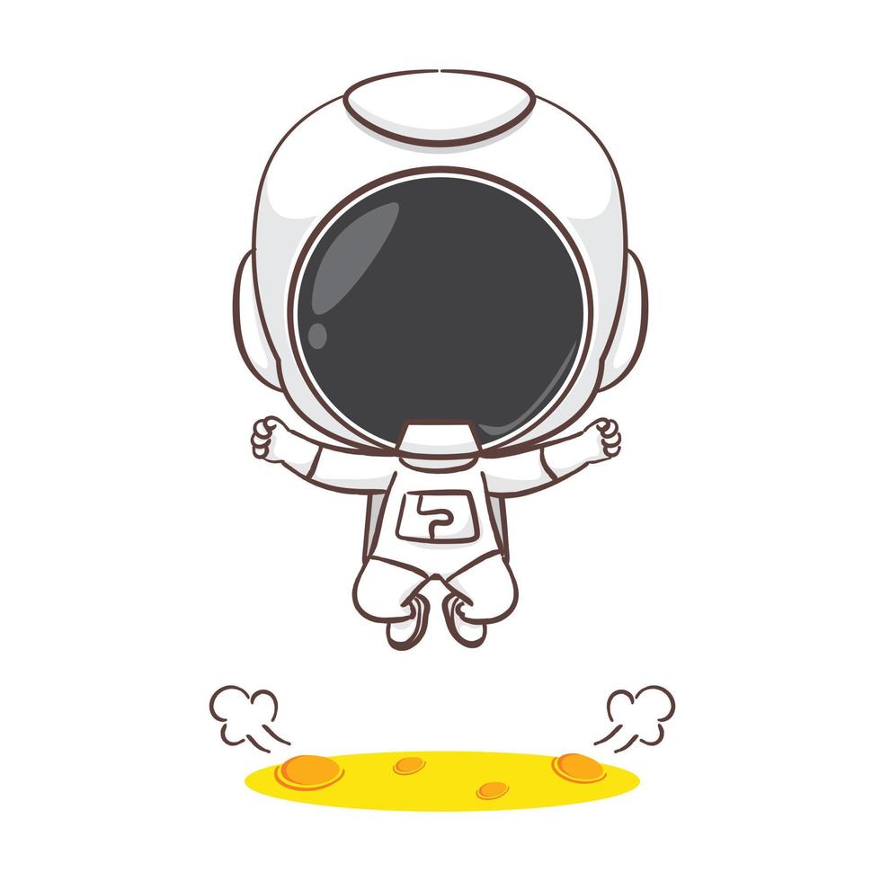 carino astronauta salto su il Luna cartone animato carattere. spazio concetto design. mano disegnato piatto adorabile chibi vettore illustrazione. isolato bianca sfondo