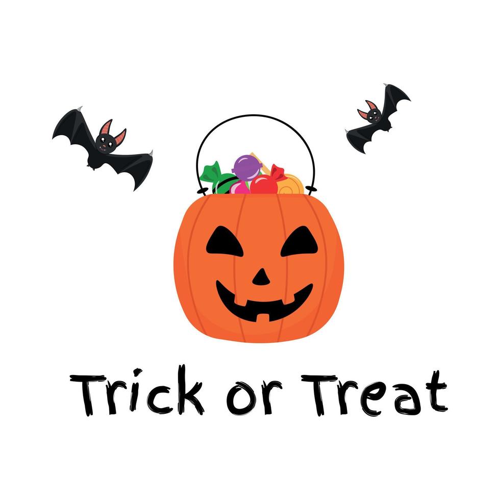 Halloween zucca secchio e trucco o trattare pipistrelli vettore