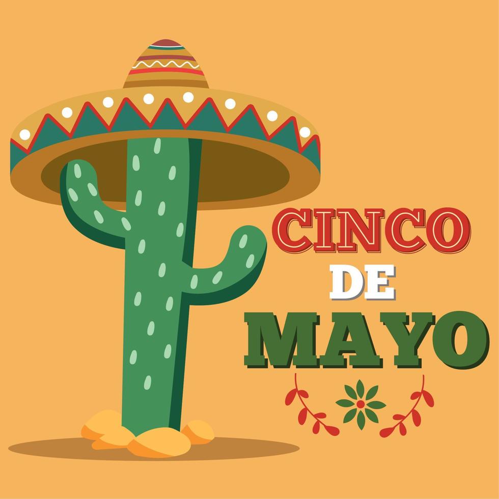 colorato cinco de mayo celebrazione manifesto cactus con tradizionale cappello vettore illustrazione