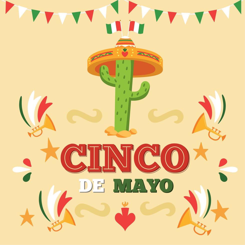 colorato cinco de mayo celebrazione manifesto cactus con tradizionale cappello vettore illustrazione