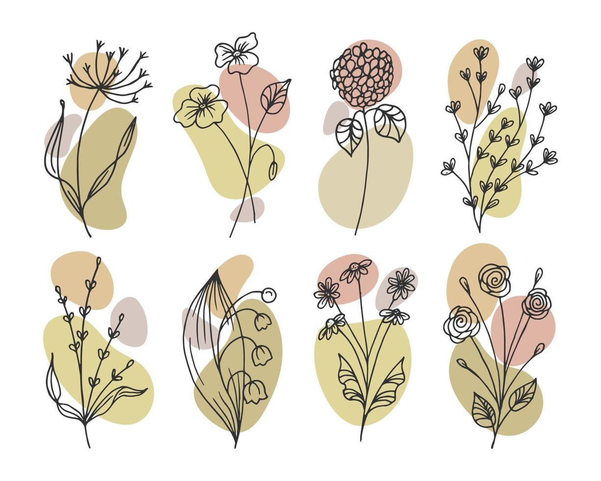 mano disegnato schema scarabocchio fiori, impostare. schizzo, botanico icone, vettore