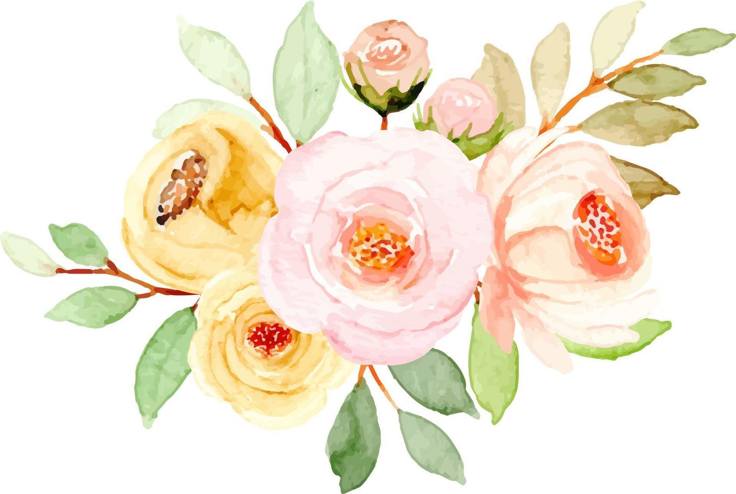 giallo rosa fiore mazzo con acquerello per sfondo, nozze, tessuto, tessile, saluto, carta, sfondo, striscione, etichetta, decorazione eccetera. vettore