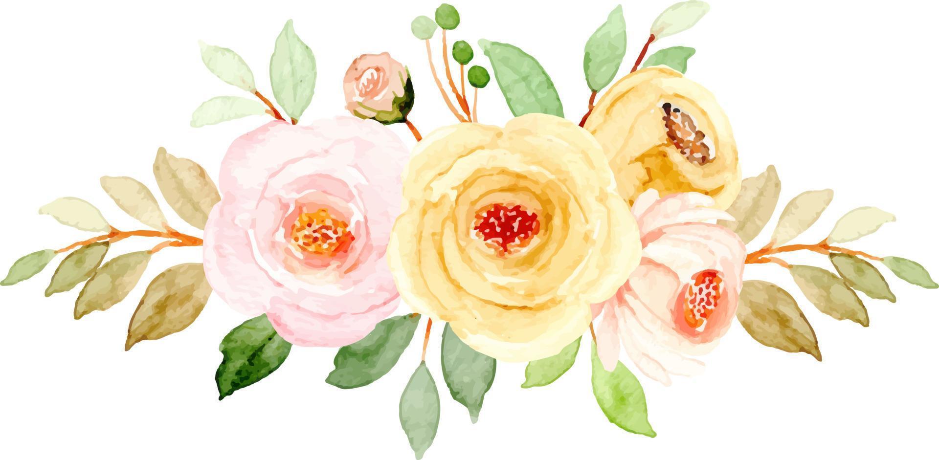 giallo rosa fiore mazzo con acquerello per sfondo, nozze, tessuto, tessile, saluto, carta, sfondo, striscione, etichetta, decorazione eccetera. vettore