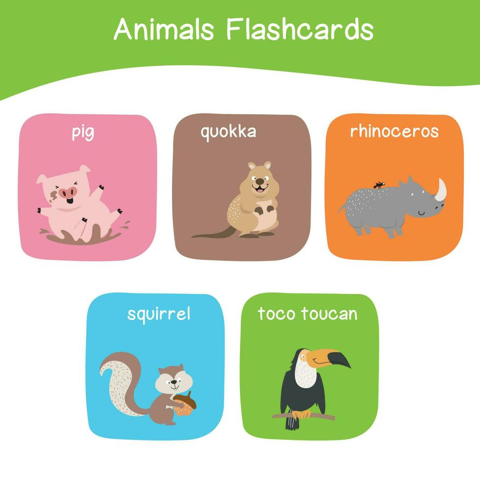 stampabile alfabeto animale flashcard collezione per apprendimento inglese. educativo gioco per scuola materna e prescolastico bambini. carino cartone animato personaggi. vettore illustrazioni.