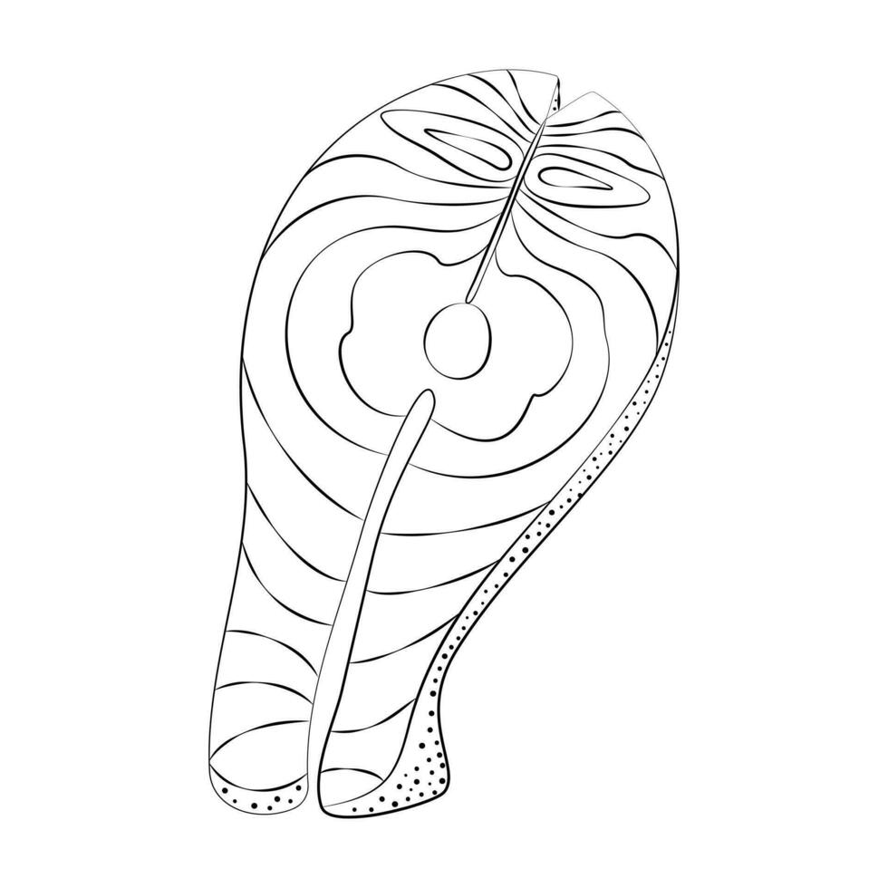 schema mano disegno di salmone bistecca nel cartone animato stile. frutti di mare. mangiare salutare giorno. isolato. eps vettore