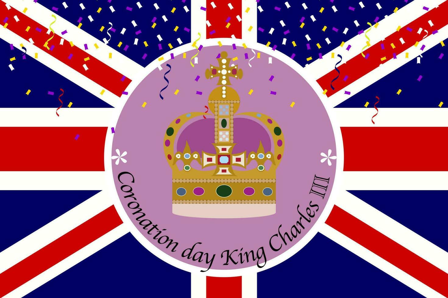 incoronazione corona re UK celebrazione UK unione Jack bandiera sfondo vettore illustrazione festa