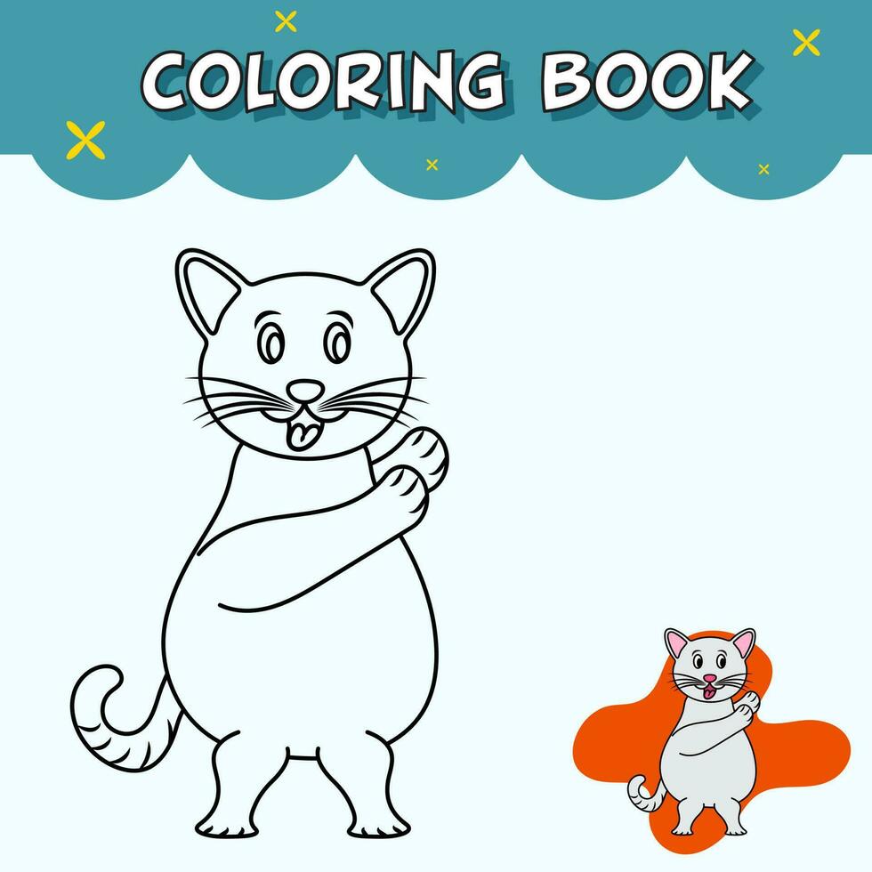 divertente gatto cartone animato tracciato e colorazione libro. vettore