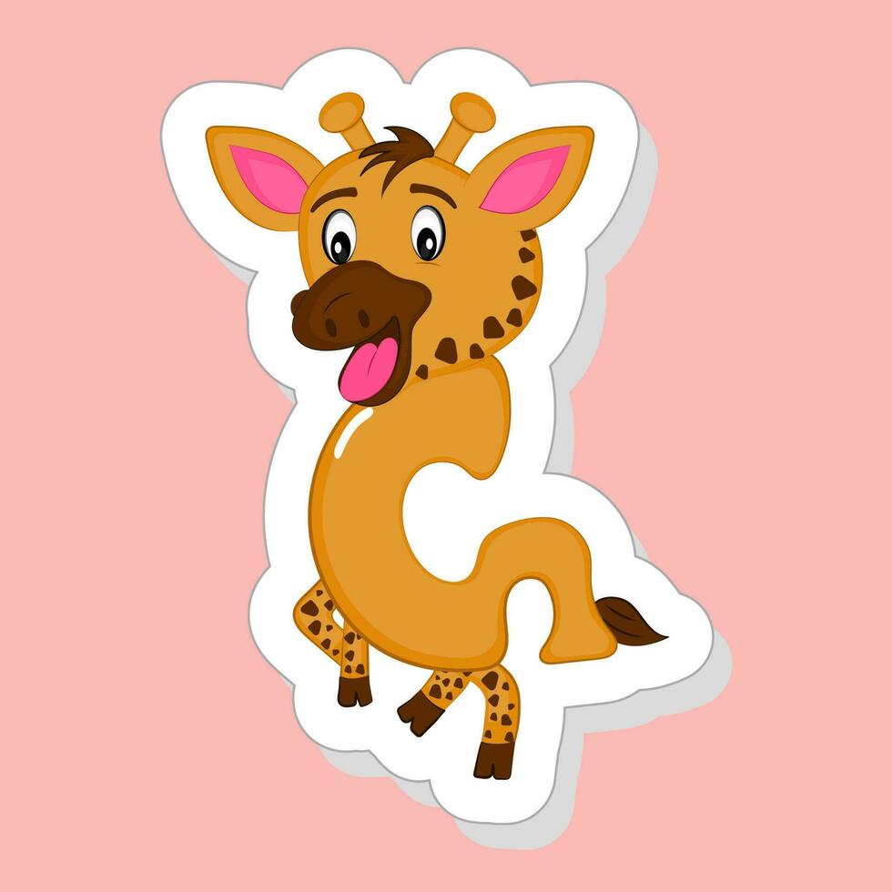 etichetta stile g alfabeto animale cartone animato giraffa su rosa sfondo. vettore