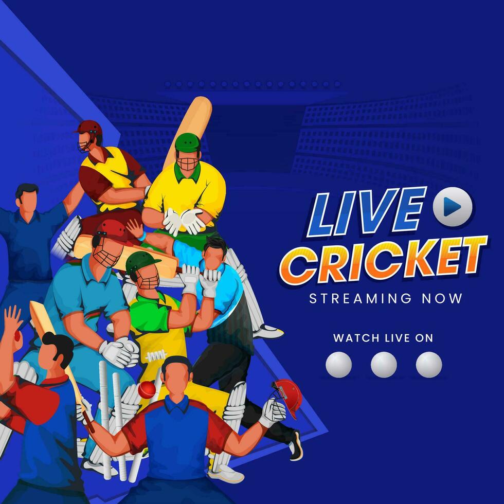 vivere cricket streaming adesso concetto con partecipando paesi Giocatori su blu sfondo. vettore