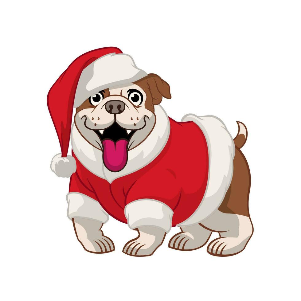 cartone animato bulldog indossare Santa Claus costume vettore