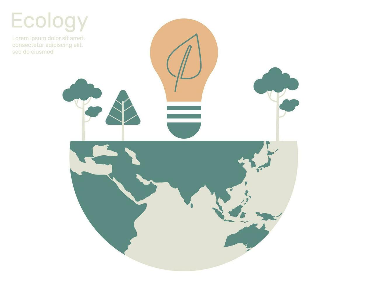 le foglie nel leggero lampadina e albero su terra, verde città vita ecologia concetto. vettore design illustrazione.