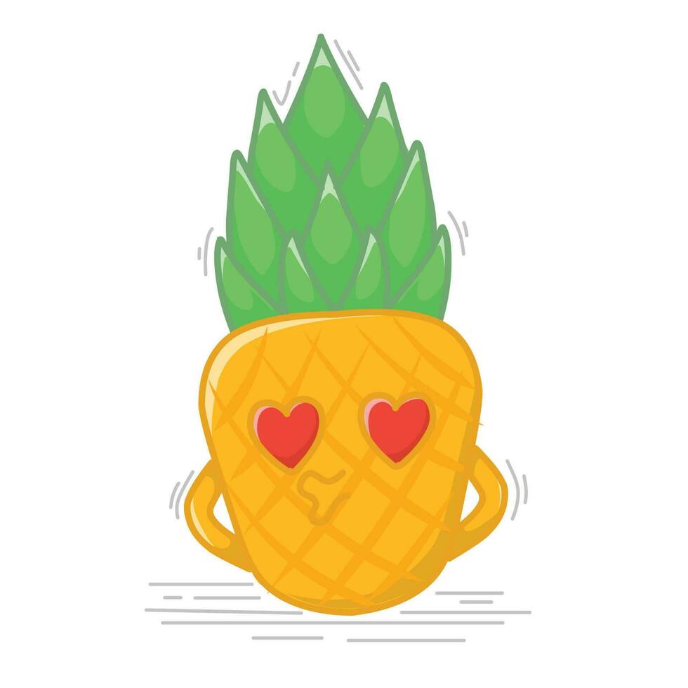 carino cartone animato ananas. cartone animato frutta personaggio impostare. divertente emoticon nel piatto stile. cibo emoji vettore illustrazione