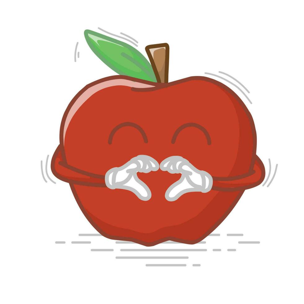 carino cartone animato Mela. cartone animato frutta personaggio impostare. divertente emoticon nel piatto stile. cibo emoji vettore illustrazione