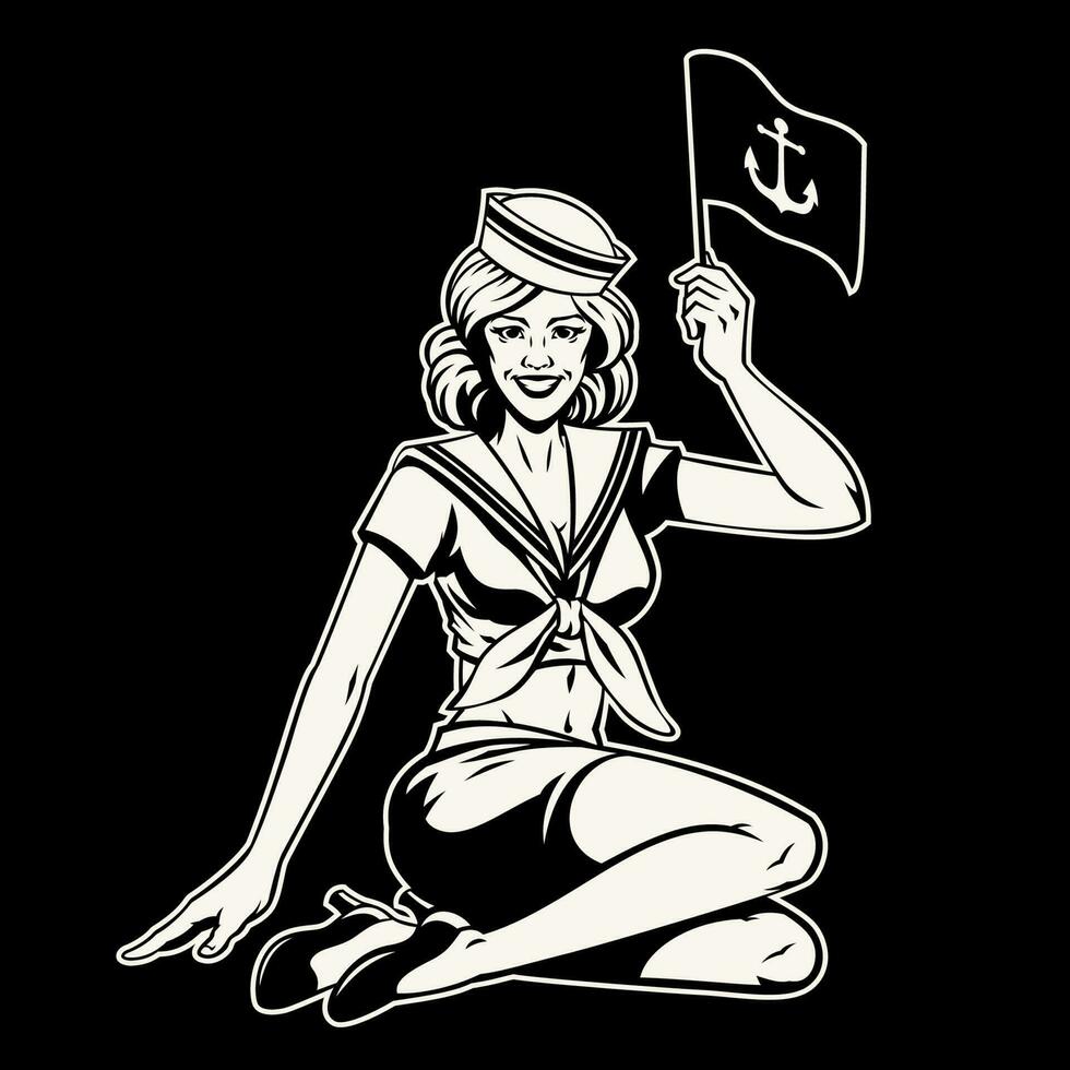 marinaio ragazza Vintage ▾ nero e bianca vettore