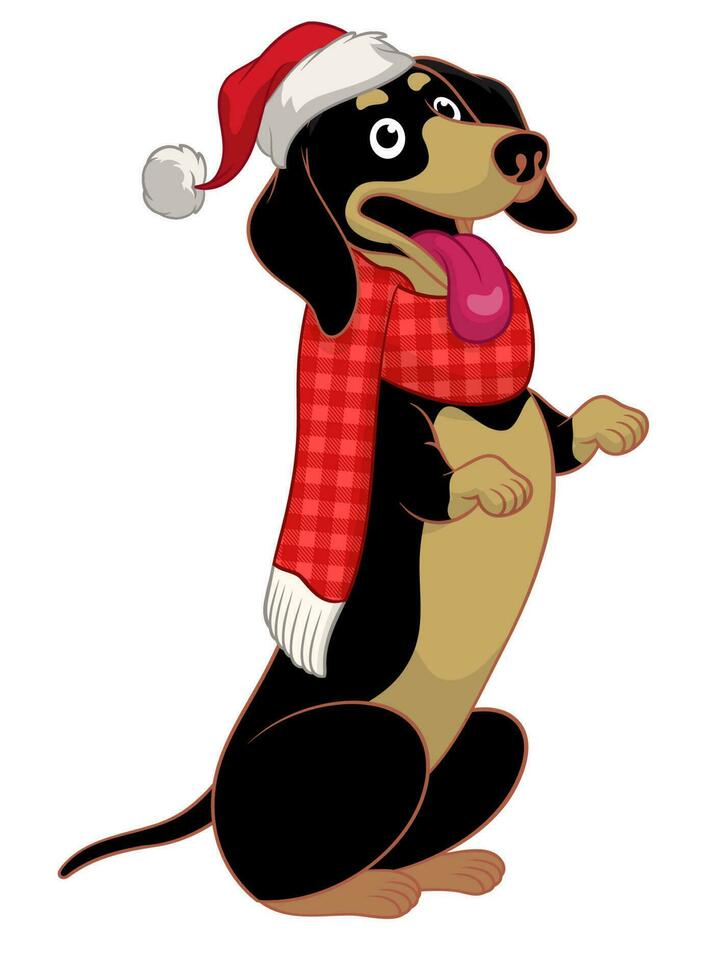 in piedi bassotto cane indossare Natale Accessori vettore