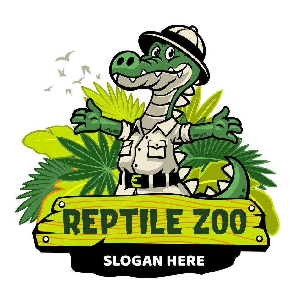 coccodrillo rettile zoo portafortuna logo vettore