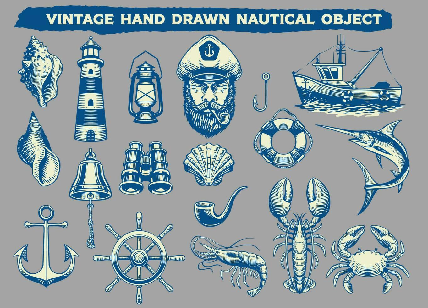 Vintage ▾ mano disegnato nautico oggetto vettore