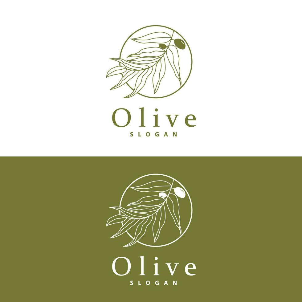 oliva olio logo, oliva foglia pianta erbaceo giardino vettore, semplice elegante lussuoso icona design modello illustrazione vettore