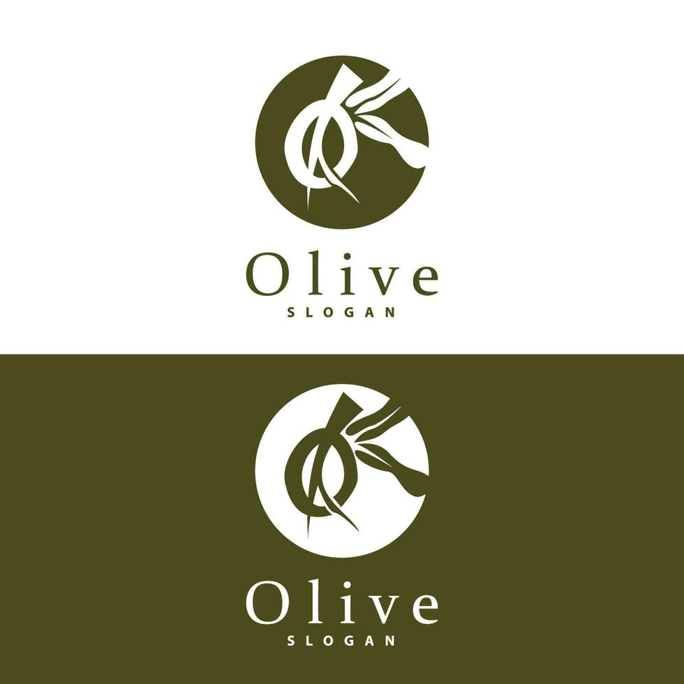 oliva olio logo, oliva foglia pianta erbaceo giardino vettore, semplice elegante lussuoso icona design modello illustrazione vettore