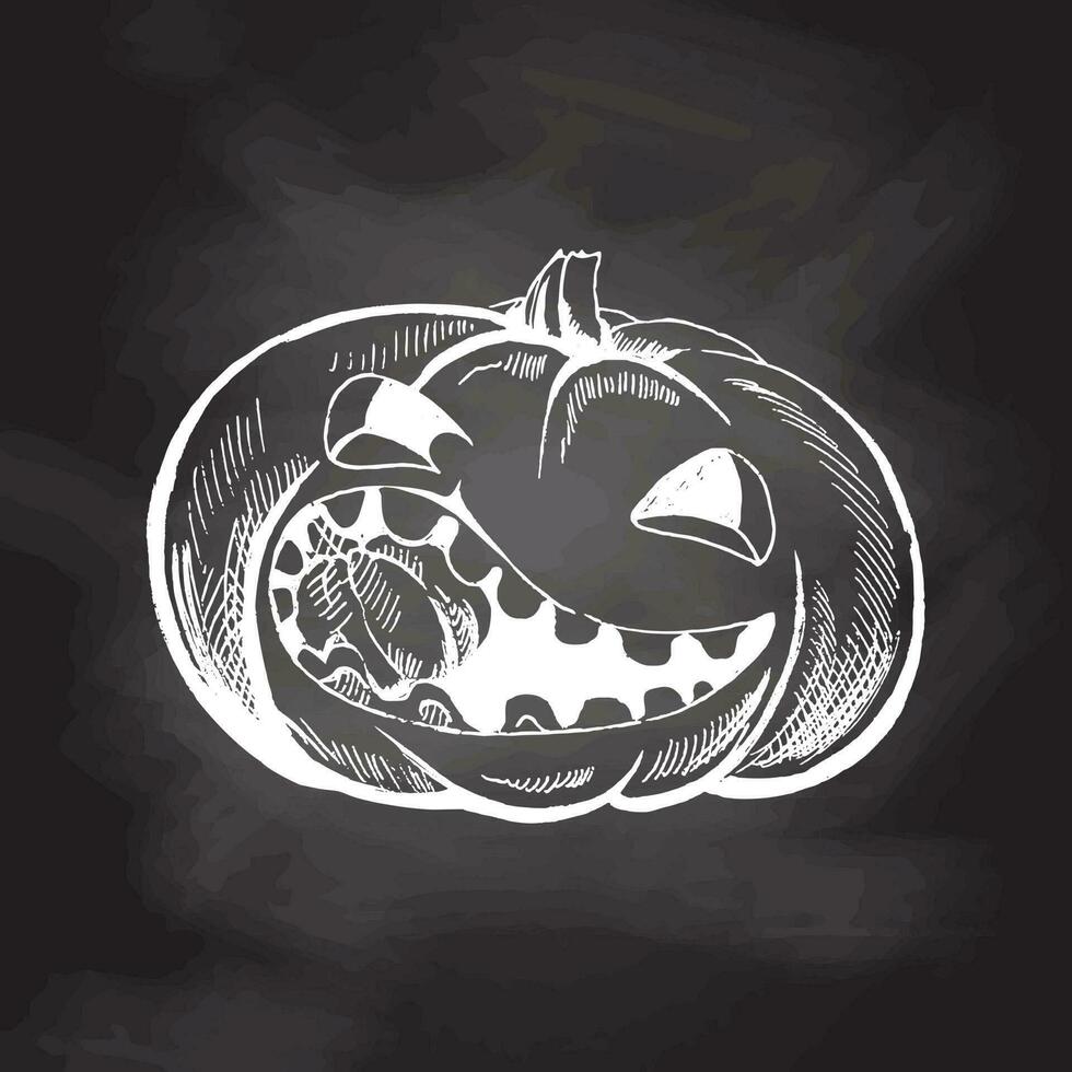 mano disegnato Halloween illustrazione. dettagliato retrò stile disegnato a mano divertente e pauroso zucca schizzo isolato su lavagna sfondo. Vintage ▾ schizzo elemento per etichette, confezione e carte design. vettore